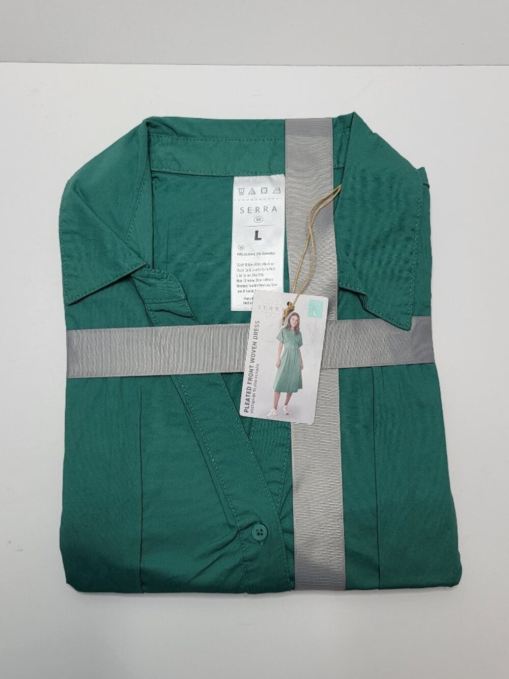 Serra Pleated Front Woven Dress Light Green Large Womens New